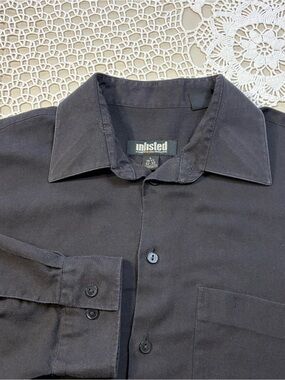 Unlisted Kenneth Cole Mens L Dress Shirt 16.5 32/33 Black Modern Fit Button Up